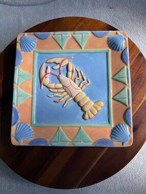 Vintage Shari Erickson Lobster Plate MWW Market Ceramic Coastal Decor